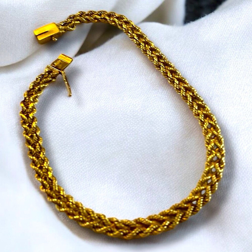 VINTAGE SOLID 14K Yellow Gold 5mm Double Weave Rope 7.5” Chain Bracelet UNIQUE!